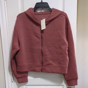 Cropped Rust Colored Full Zip Hoodie